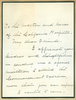 Letter from Mrs. Francis J. Bicknell to the nurses of California Hospital
