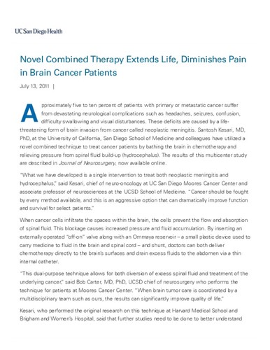 Novel Combined Therapy Extends Life, Diminishes Pain in Brain Cancer Patients