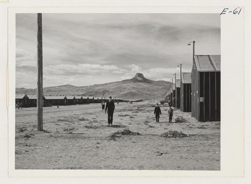 Symbolic Heart Mountain towers at the end of F Street, the main thoroughfare of the Heart Mountain Relocation Center. Photographer: Parker, Tom Heart Mountain, Wyoming