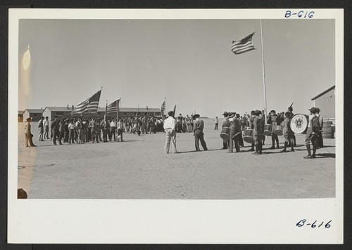 A scene from the Boy Scout Memorial Day Parade, which was held at this center on May 30. Photographer: McClelland, Joe Amache, Colorado