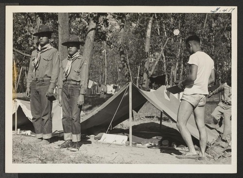 A 5-day Boy Scout Camp on the bank of the Mississippi River was composed of nearly a hundred boys from the Rohwer Center, a few less from the Jerome Center, together with a small group from the nearby town of Arkansas City. McGehee, Arkansas