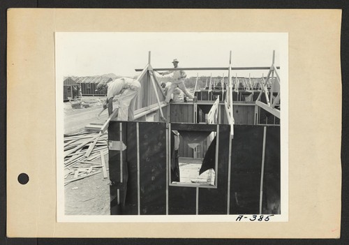 Poston, Ariz.--(Site # 3)--Barracks under construction at this War Relocation Authority center where evacuees of Japanese ancestry are spending the duration. Photographer: Clark, Fred Poston, Arizona