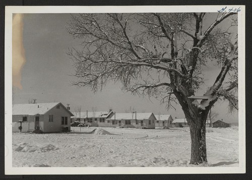 The administrative living quarters, December, 1943. Note the chimneys coming out of the windows! Photographer: McClelland, Joe Amache, Colorado