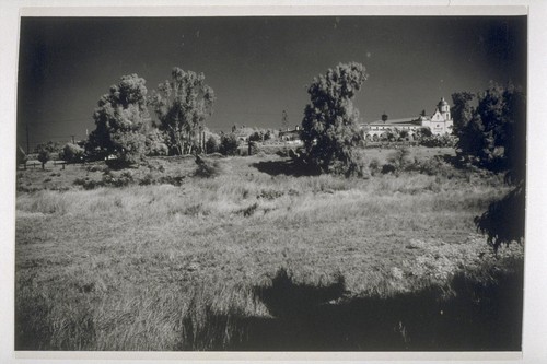 Part of lands used for agriculture by San Luis Rey Mission. Reconstructed mission in background