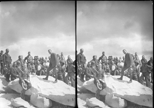 Mt. Whitney, SNP. Dedications and Ceremonies, Mt. Whitney Trail Dedication (stereo pair). Horace Albright, Col. John R. White