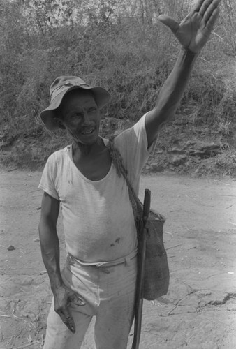 Half length portrait of a man standing in the street, San Basilio de Palenque, ca. 1978