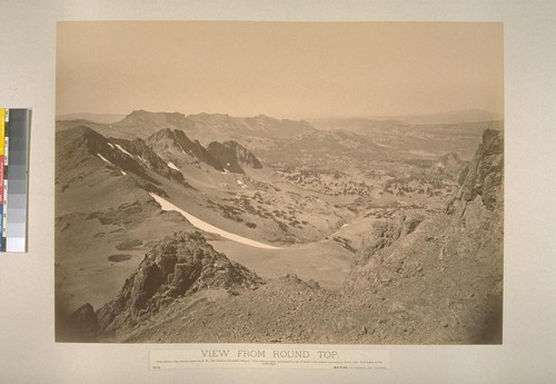 View from Round Top. From western ridge looking toward the N.W. The Saddle in left middle distance. Clear Lake in center, immediately to left of which is the western extremity of Round Top. Twin Lakes in the middle ground