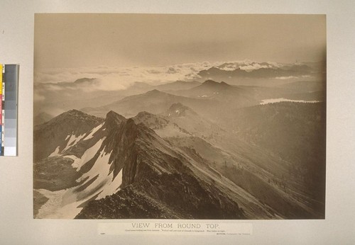 View from Round Top. Cloud scene looking east from Azimuth. Vertical wall just west of Azimuth in foreground. Blue Lakes on right