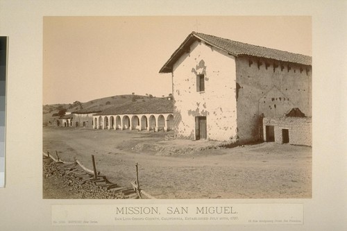 Mission, San Miguel. San Luis Obispo County, California, established July 25th, 1797