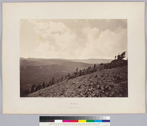 Mt. Lola: Looking to N.N.W. from below [summit]. Downieville Buttes, Webber Mt., Webber Lake, Towards Shasta