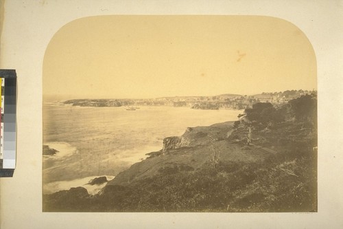 Mendocino City and Bay from South, Gang mill on the Point