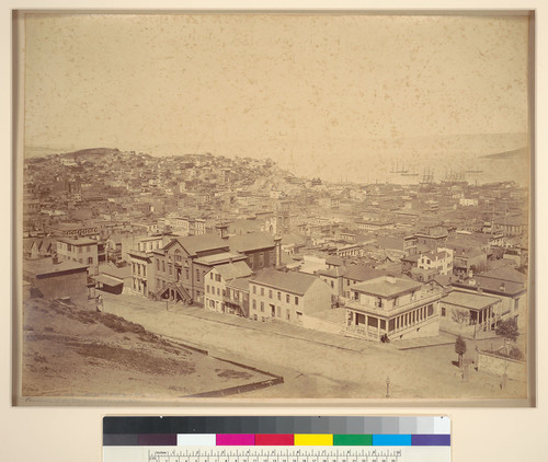 [Panorama of San Francisco from California and Powell Streets, showing Telegraph Hill at left]