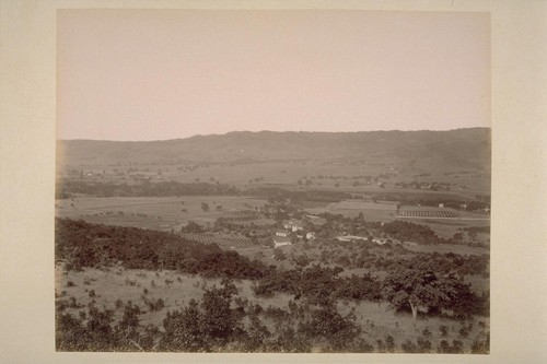 Panorama View of Sonoma Valley, Looking West from the Eastern Foothills Across the Central Portion of the Valley, Showing El Verano Depot and Townsite, Before Completion of Railroad (No.2)