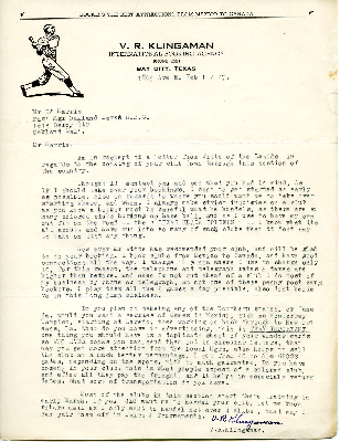 Oakland Larks Baseball Club correspondence from V.R. Klingman