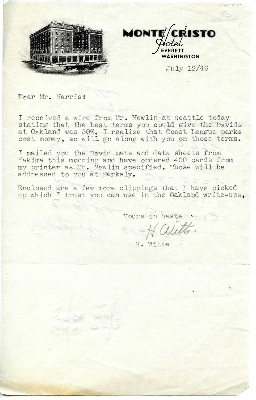 Oakland Larks Baseball Club correspondence from H. Witte