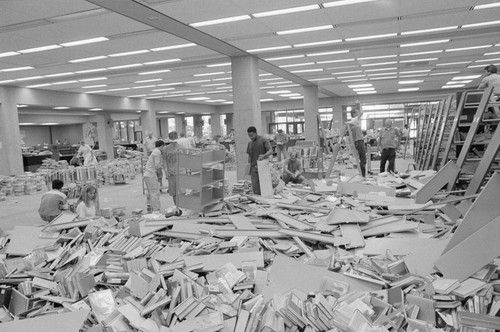 Library cleanup after 1989 Loma Prieta earthquake