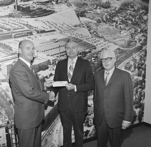 James P. Hardy receiving Foundation check