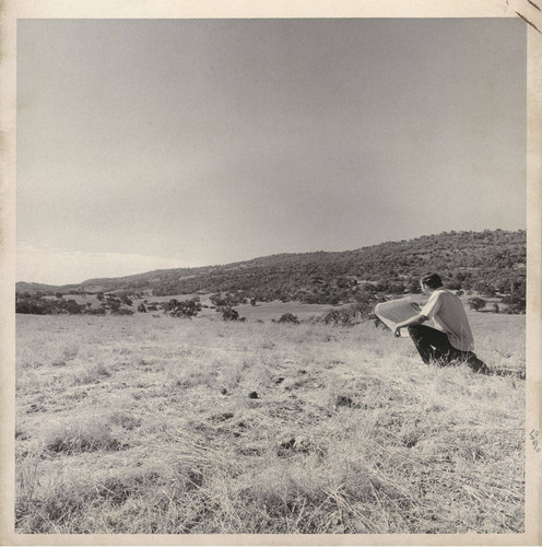 Person holding map in open field