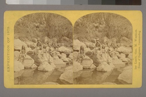 Coyotero Apache Scouts, at Apache Lake, Sierra Blanca Range, Arizona.--Photographer: T. H. O'Sullivan--Photographer's number: 29--Photographer's series: Expedition of 1873