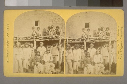 Group of Zuni Indian "Braves" at their pueblo, N. M. [New Mexico]--Photographer: T. H. O'Sullivan--Photographer's number: 6--Photographer's series: Expedition of 1873