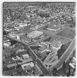 Aerial view of downtown Santa Rosa urban renewal area, Santa Rosa, California, 1971