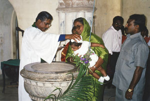 Madras/Chennai, Tamil Nadu, South India, November 2001. Baptism at Broadway Church