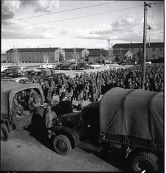 Troops assembling at Camp Stoneman for shipping out to Korea