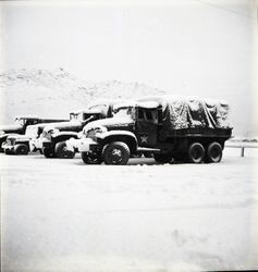 Army personnel carriers in the snow — Calisphere