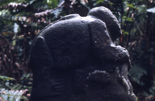 Stone carving, jaguar overpowering a woman, San Agustín, Colombia, 1975