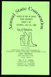 Annual state convocation, Texas southwest, COGIC, Waco, Women's day program, 1985