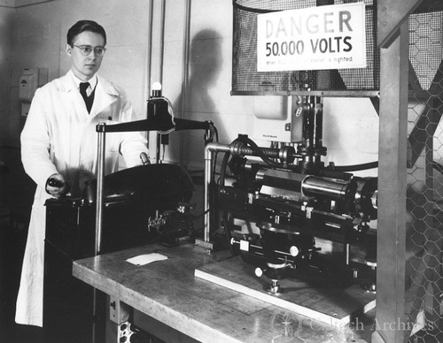 J. Holmes Sturdivant with x-ray diffraction apparatus