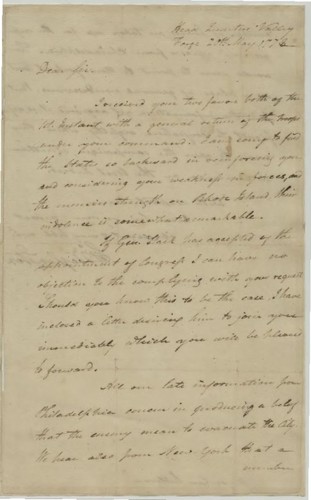 Letter, General George Washington to Major General Sullivan