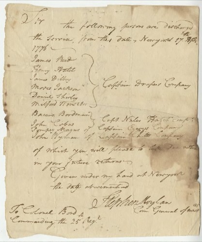 List of men to be discharged from Colonel Bond's 25th Regiment