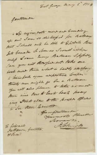 Letter and orders from General Philip Schuyler, Fort George