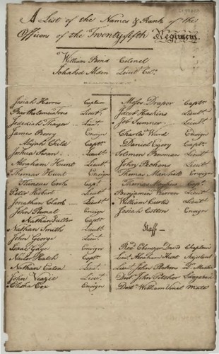 A List of the Names and Rank of the Officers of the Twentyfifth Regiment