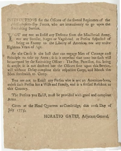 Instructions for the Officers of the several Regiments of the Massachusetts-Bay Forces, who are immediately to go upon the Recruiting Service