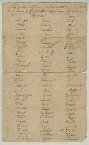 List of Field Officers in the Continental Army as stated By a Board of Gen. Officers at Cambridge; and An Abstract of the Pay due to the commissioned staff, officers and soldiers in the 37 Regiment