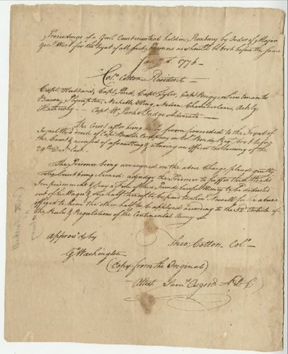 Proceedings of a Gen. Court martial held in Roxbury by Order of Major Gen. Ward for the tryal of all such Prisoners as should be bro't before the same