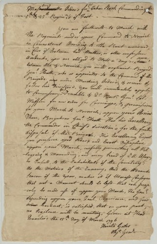 Orders for Colonel John Stark Commanding the 5th and 25th Regiments of Foot