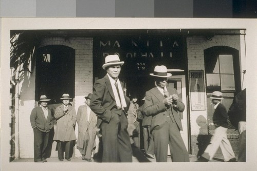 Snapshots of Filipinos in front of buildings: In front of Manila Pool Hall, 309 [?] L Street