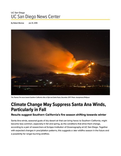 Climate Change May Suppress Santa Ana Winds, Particularly in Fall