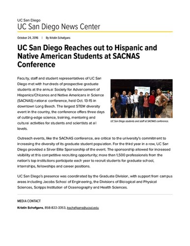 UC San Diego Reaches out to Hispanic and Native American Students at SACNAS Conference