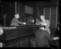 Jury Foreman John P. Buckley and Judge Pat Parker at the Los Angeles County Grandy Jury trial of District Attorney Buron Fitts, Los Angeles, 1934