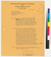 Letter to H.D.H. Connick from O.W. Lamb of Paragon Film Company