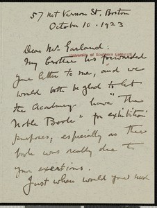 Mildred Howells, letter, 1923-10-10, to Hamlin Garland