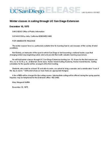 Winter classes in sailing through UC San Diego Extension