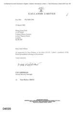 [Letter from PRG Redshaw to Hong Kong Desk regarding Printout of the Excel Spreadsheet relating to Seizure]