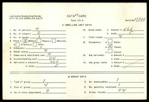 WPA Low income housing area survey data card 49, serial 17524