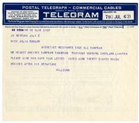 Telegram from Joseph Willicombe to Julia Morgan, July 6, 1921