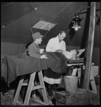 Red Cross. Field hospital. "'Dress rehearsal' in emergency Red Cross tent at front in October